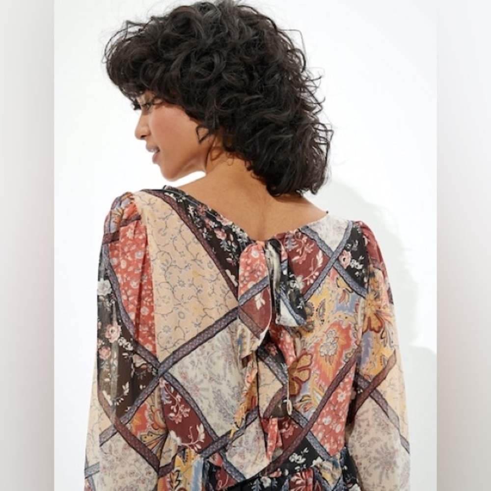 American Eagle Patchwork Boho Peplum With Tie Bac… - image 2